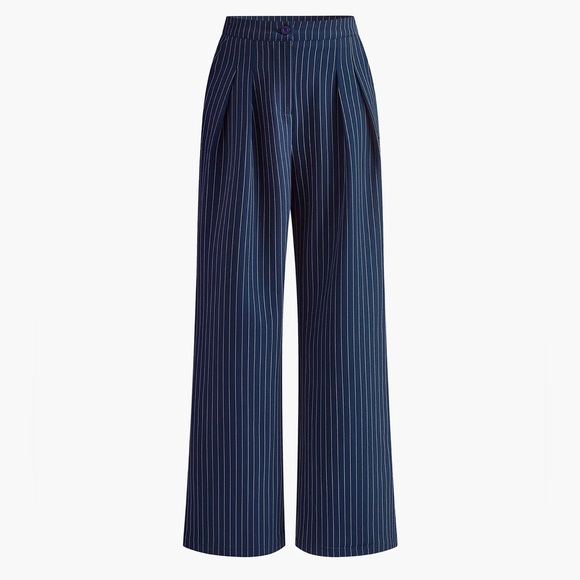 146 Pinstripe Pleated Wide-Leg Pants - Picture 5 of 7